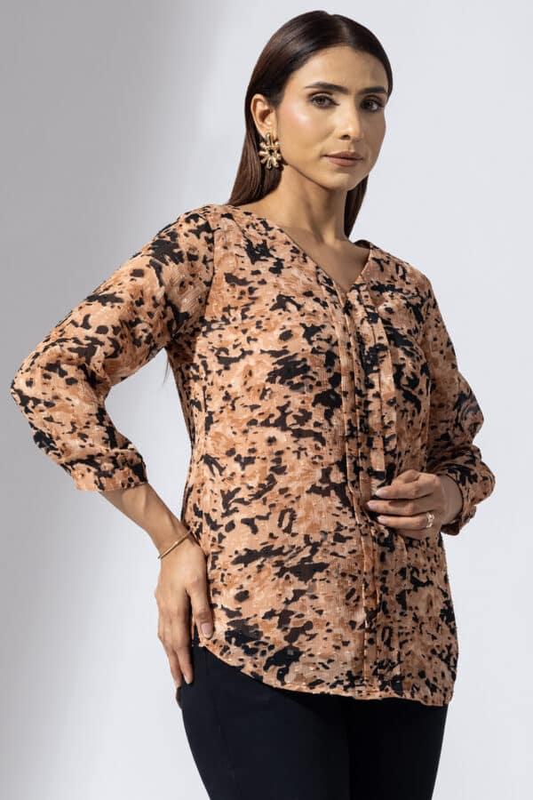 Printed Peach V Neck Tops For Women