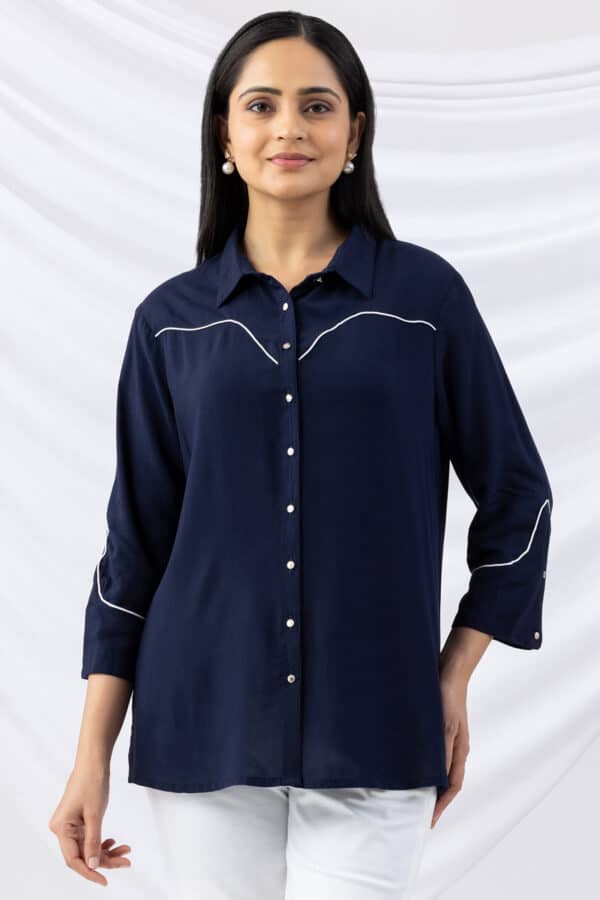 Embroidered Navy Shirt For Woman