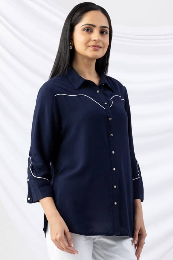 Embroidered Navy Shirt For Woman