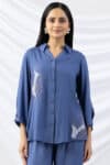 Embroidered Co Ord Blue Shirt Women