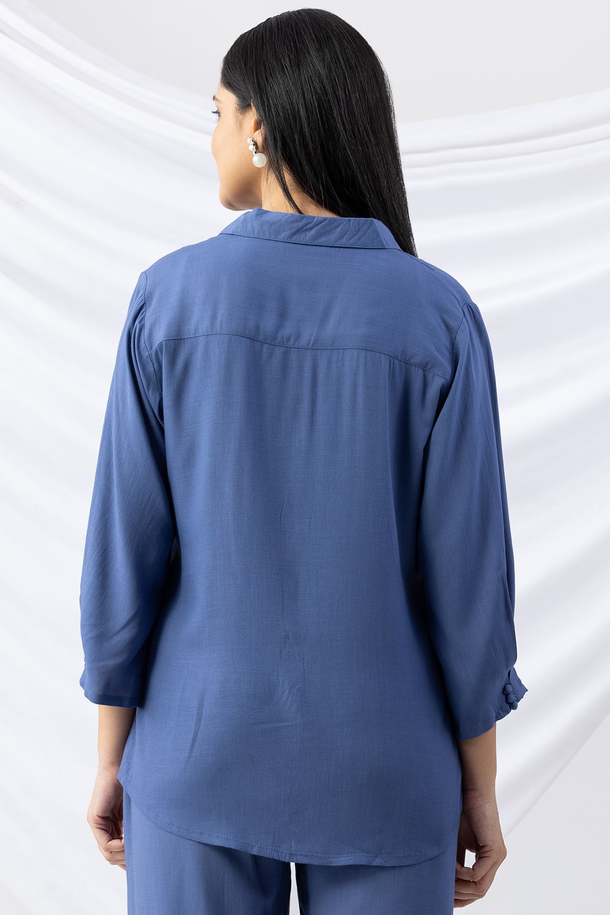 Embroidered Co Ord Blue Shirt Women