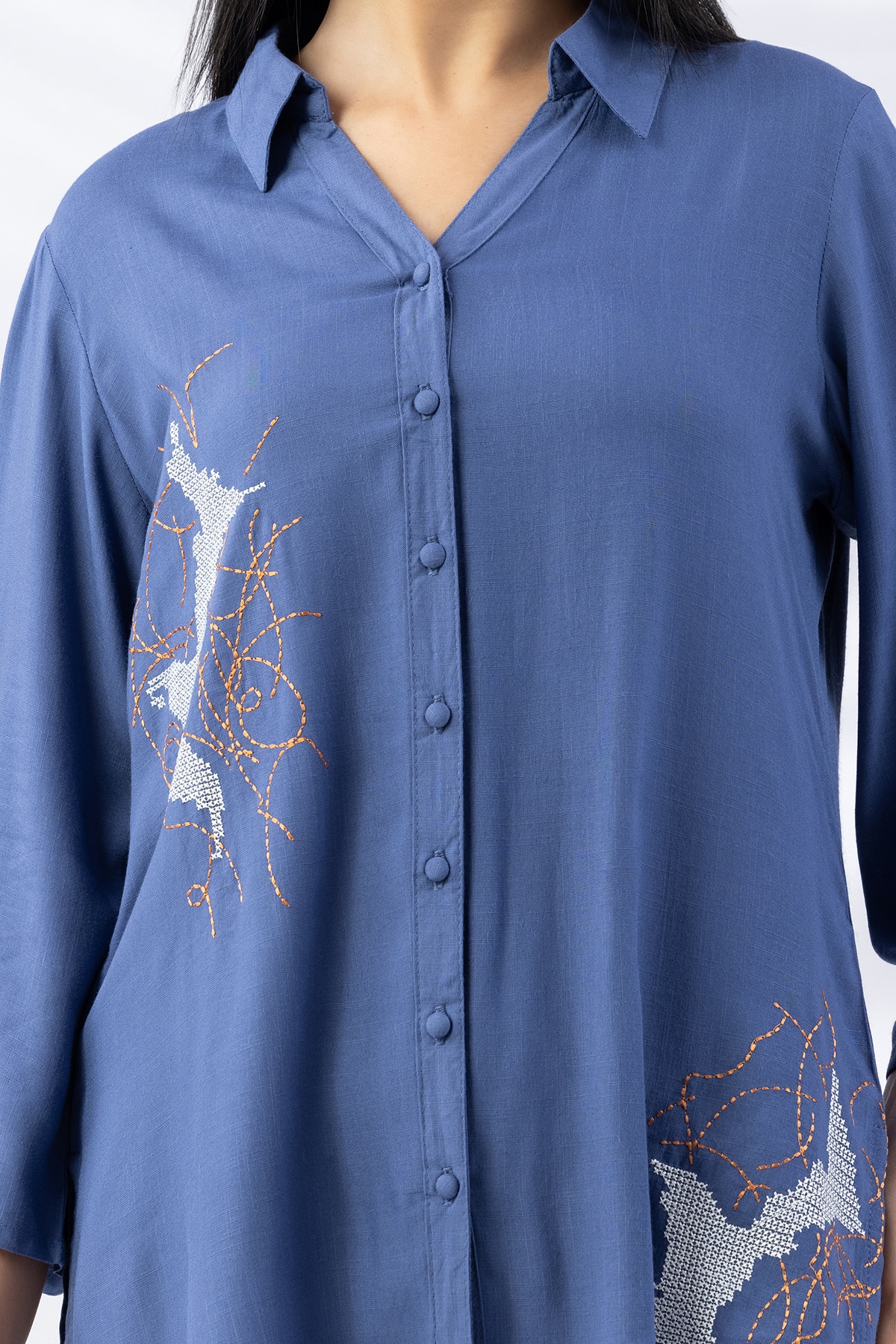 Embroidered Co Ord Blue Shirt Women