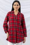 checks shirt red brush rayon twill collared 3/4 sleeves winter long shirt
