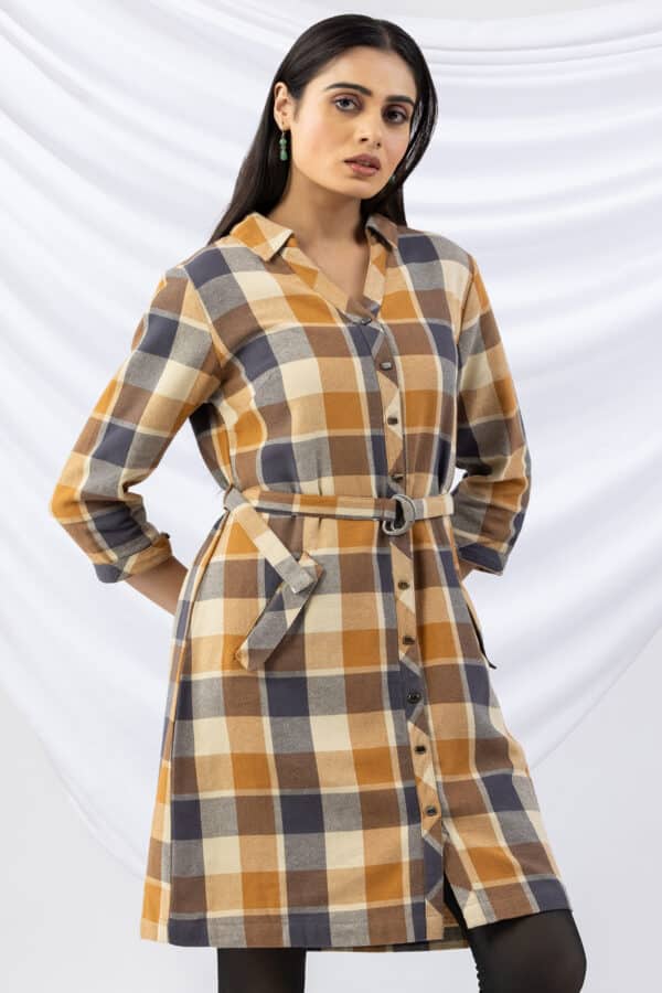 Checks Yellow Winter Tunic Ladies Top