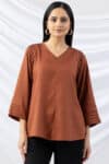 Pintuck Brown Winter Top For Ladies
