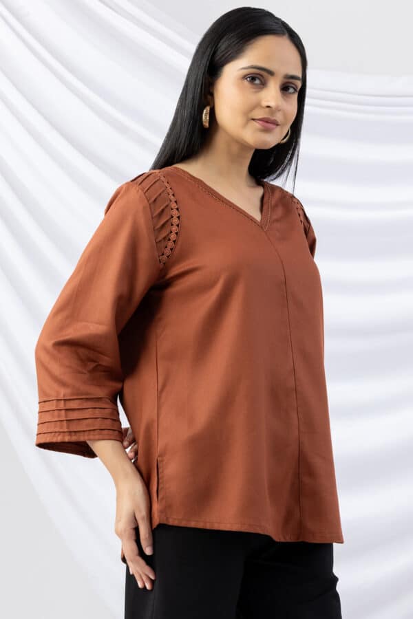 Pintuck Brown Winter Top For Ladies