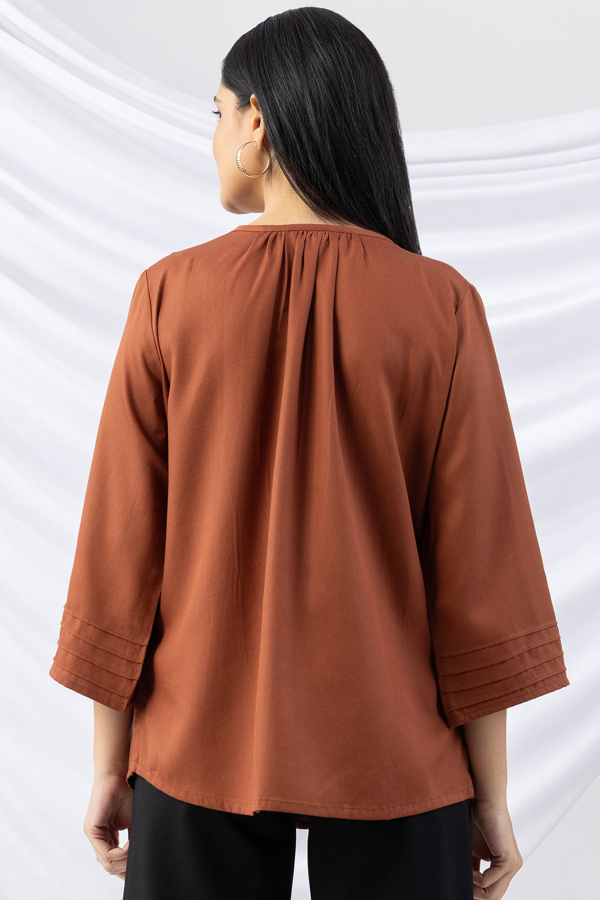 Pintuck Brown Winter Top For Ladies