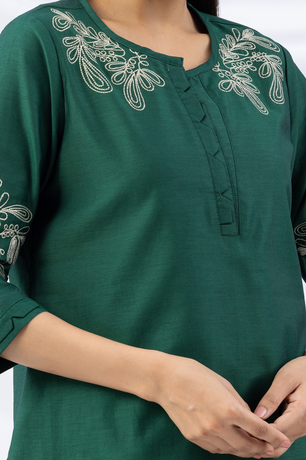 Embroidered Green Winter Top Ladies