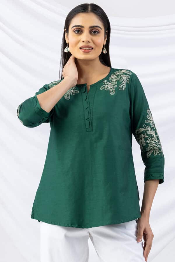 Embroidered Green Winter Top Ladies