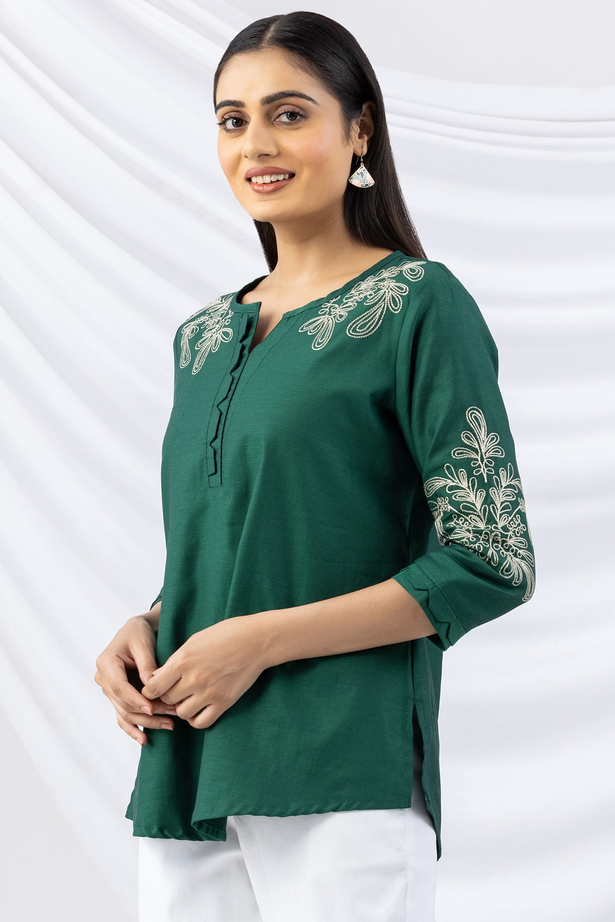 Embroidered Green Winter Top Ladies