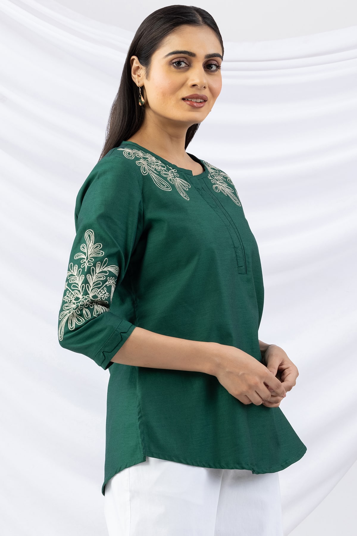 Embroidered Green Winter Top Ladies