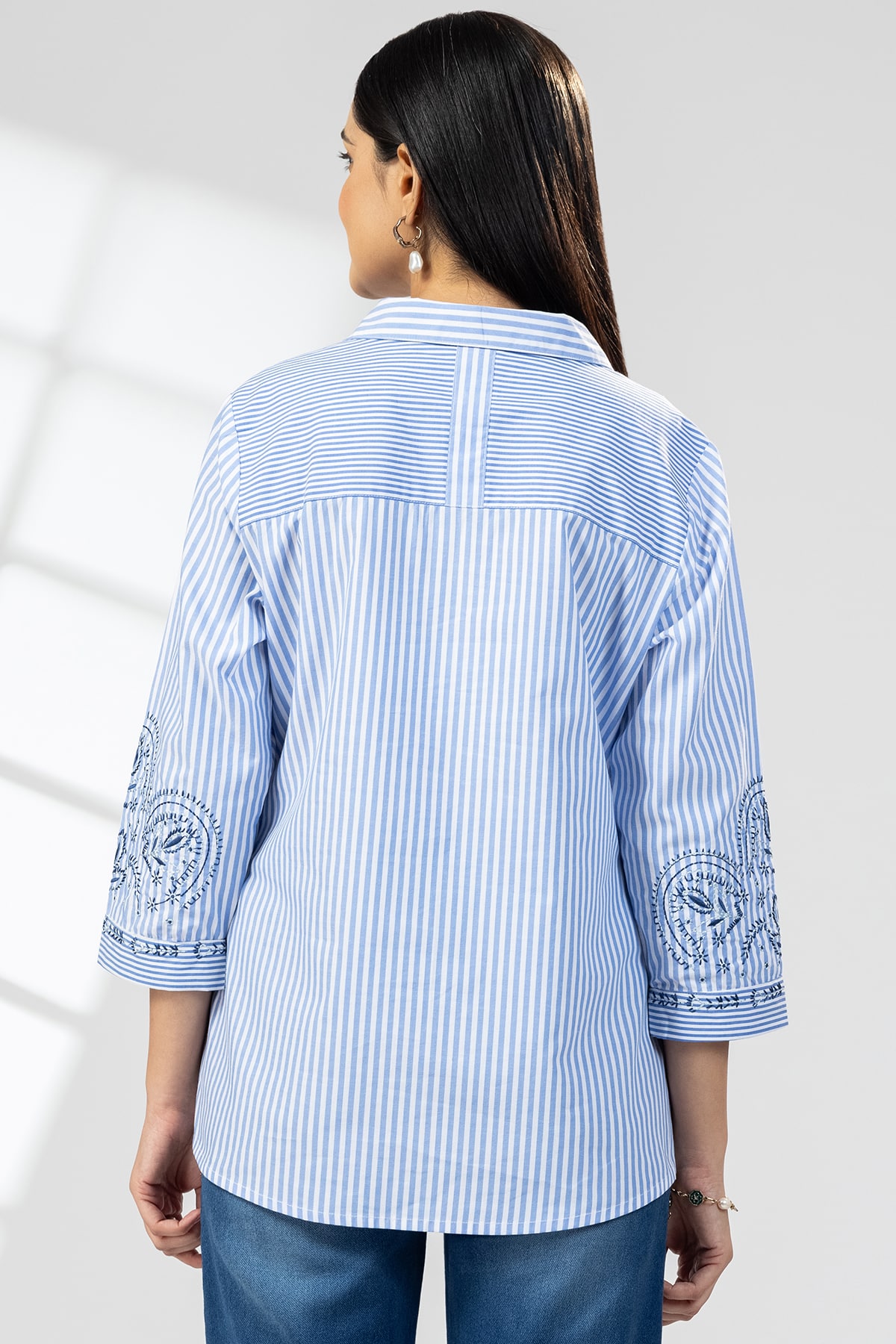 Blue Striped Cotton Shirt Ladies
