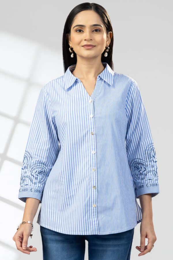 Blue Striped Cotton Shirt Ladies