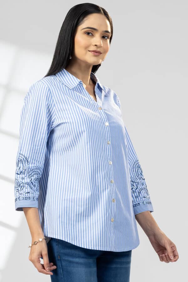 Blue Striped Cotton Shirt Ladies