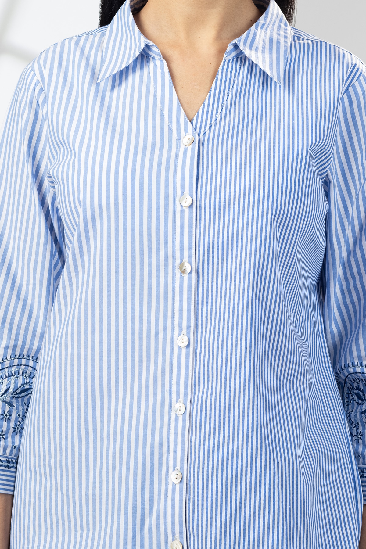 Blue Striped Cotton Shirt Ladies