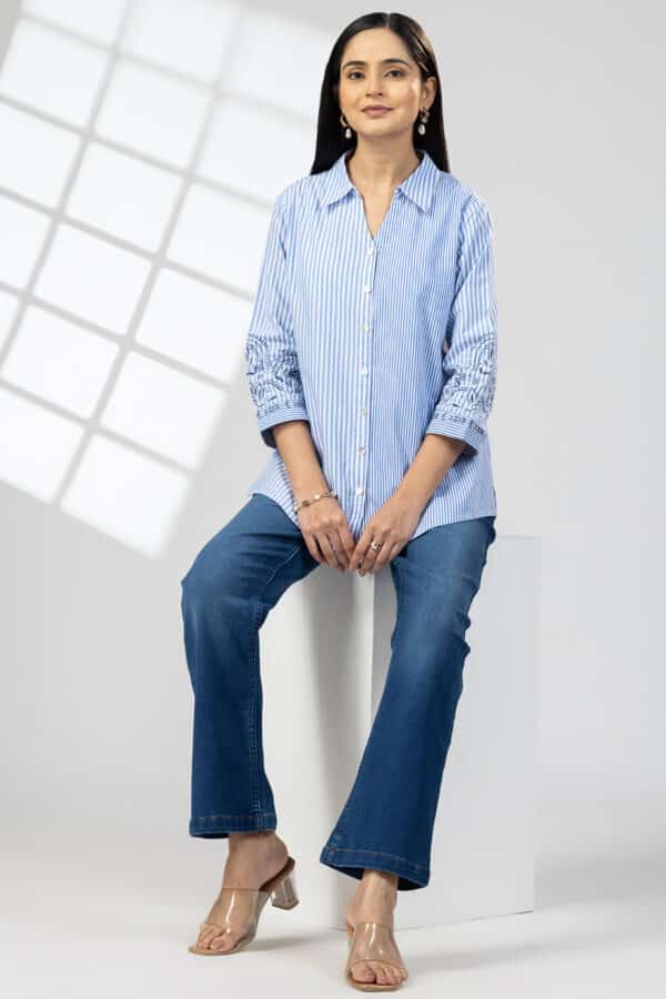 Blue Striped Cotton Shirt Ladies