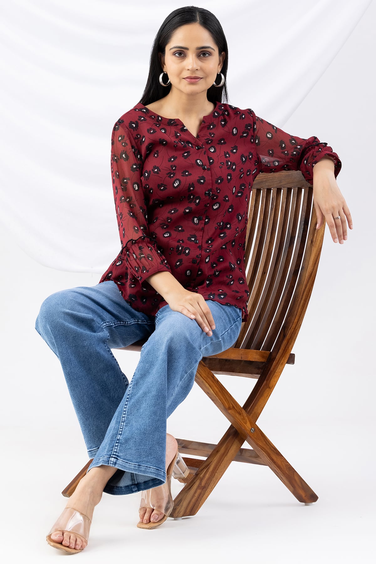 Printed Maroon Top Ladies