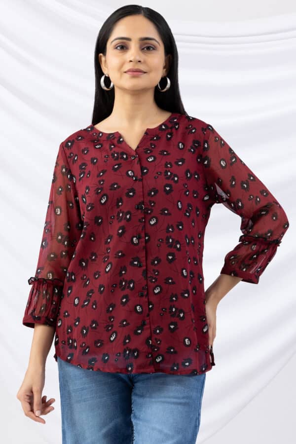 Printed Maroon Top Ladies