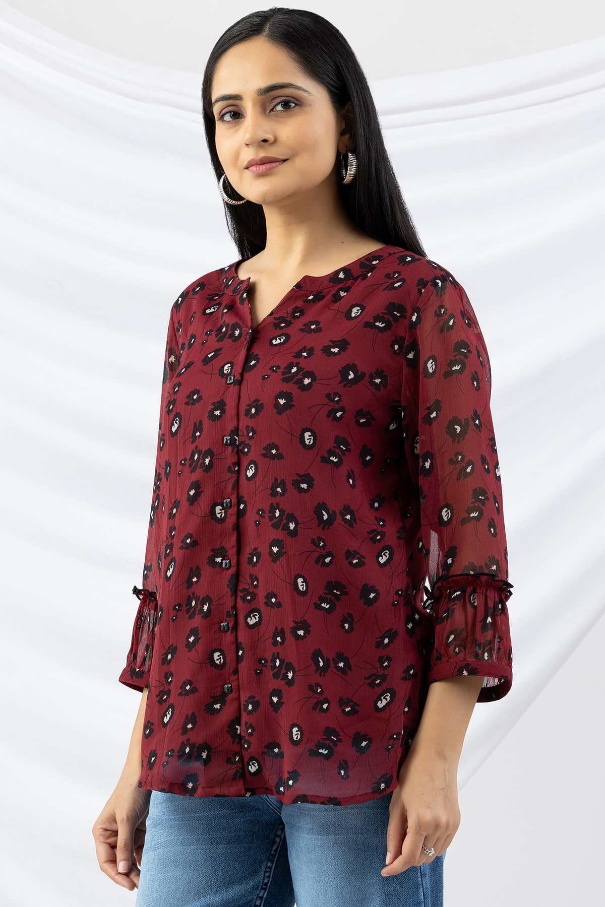 Printed Maroon Top Ladies