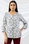 Printed Off White Linen Shirt For Women