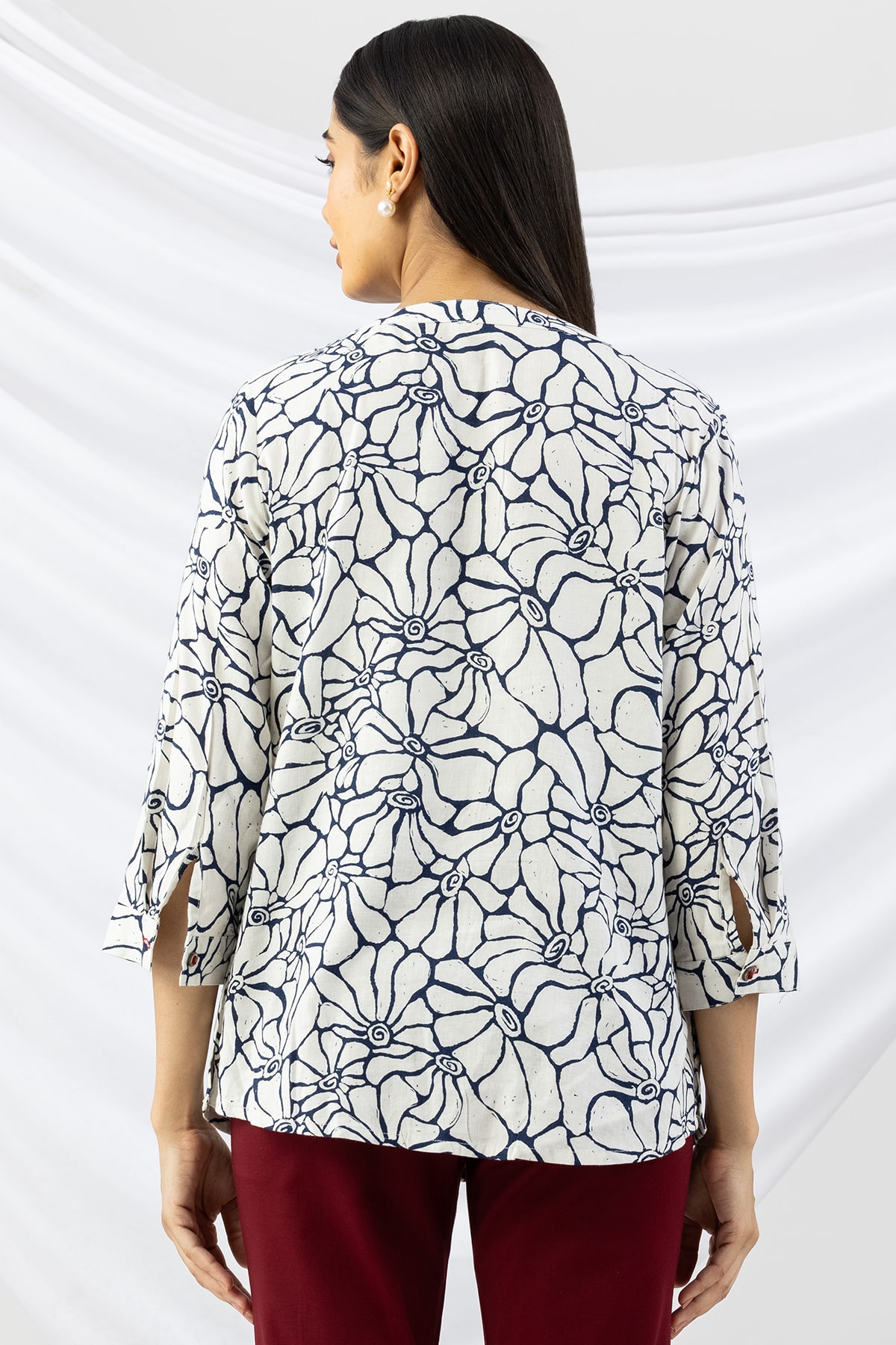 Printed Off White Linen Shirt For Women