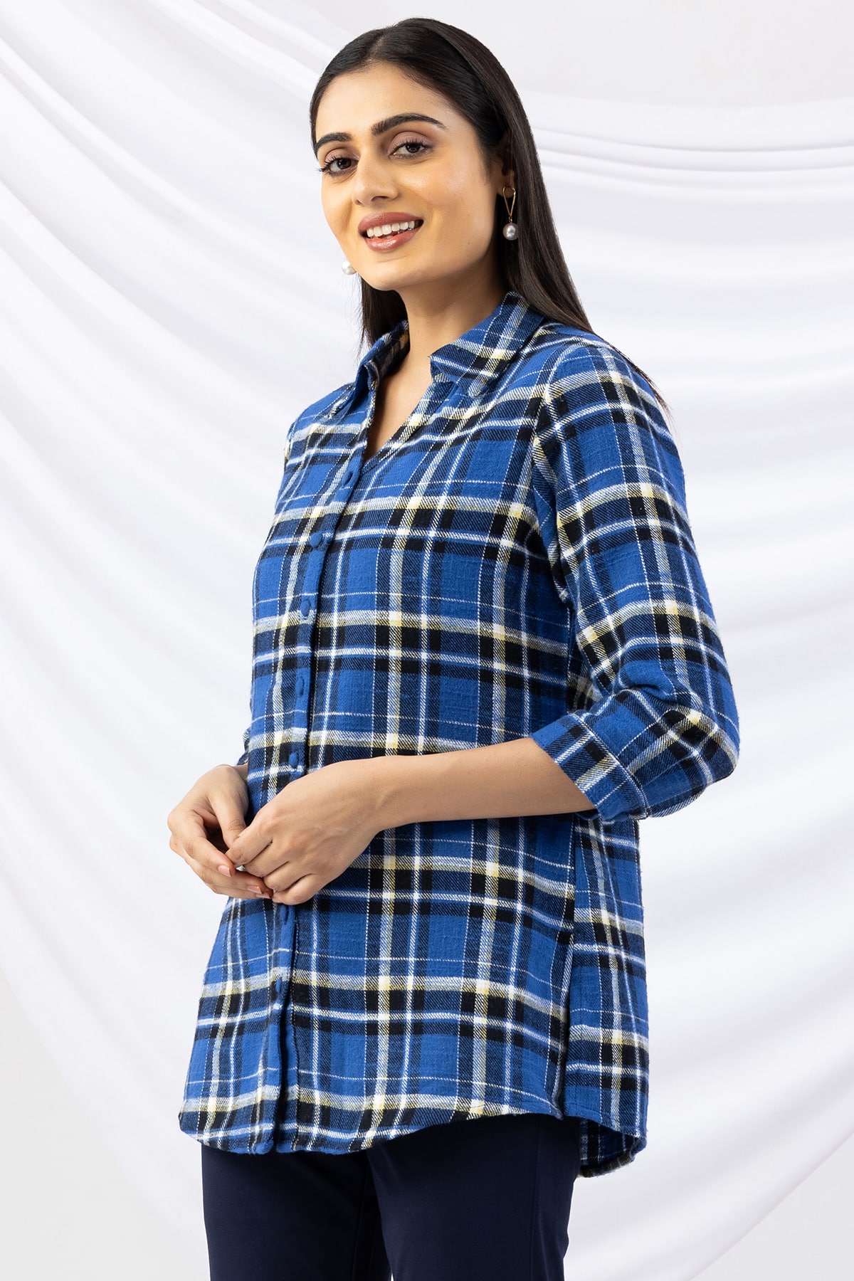 Blue Winter Checks Shirt Ladies