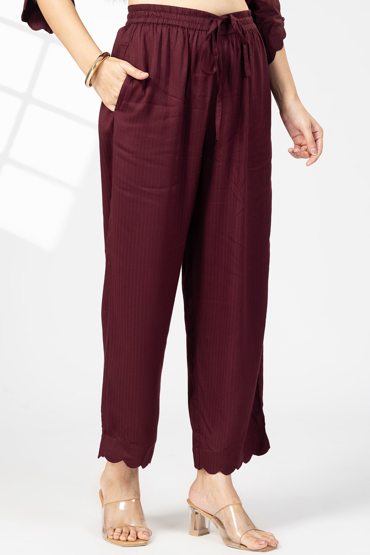 Stripes Plum Palazzo Pants For Women
