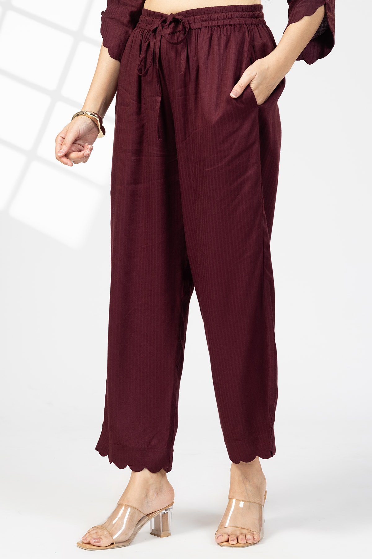 Stripes Plum Palazzo Pants For Women