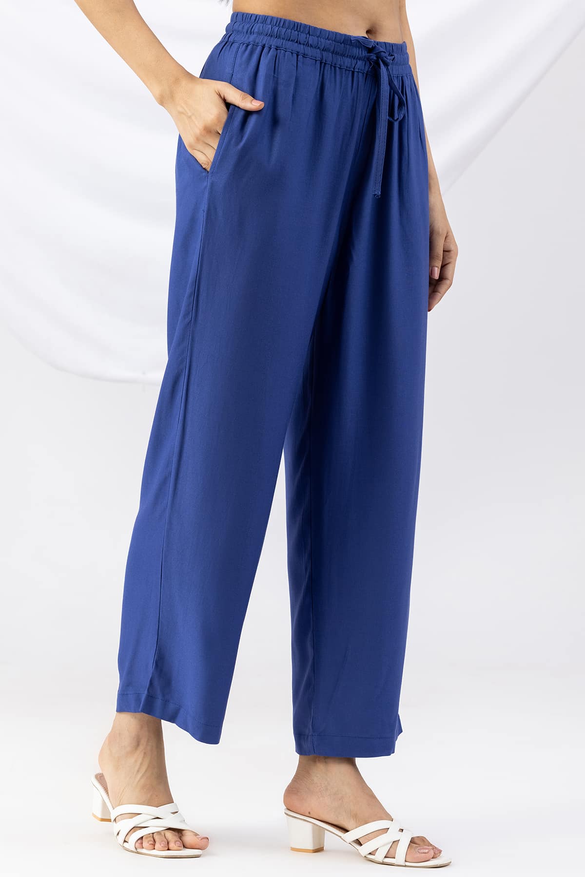 Solid Blue Palazzo Pants For Women