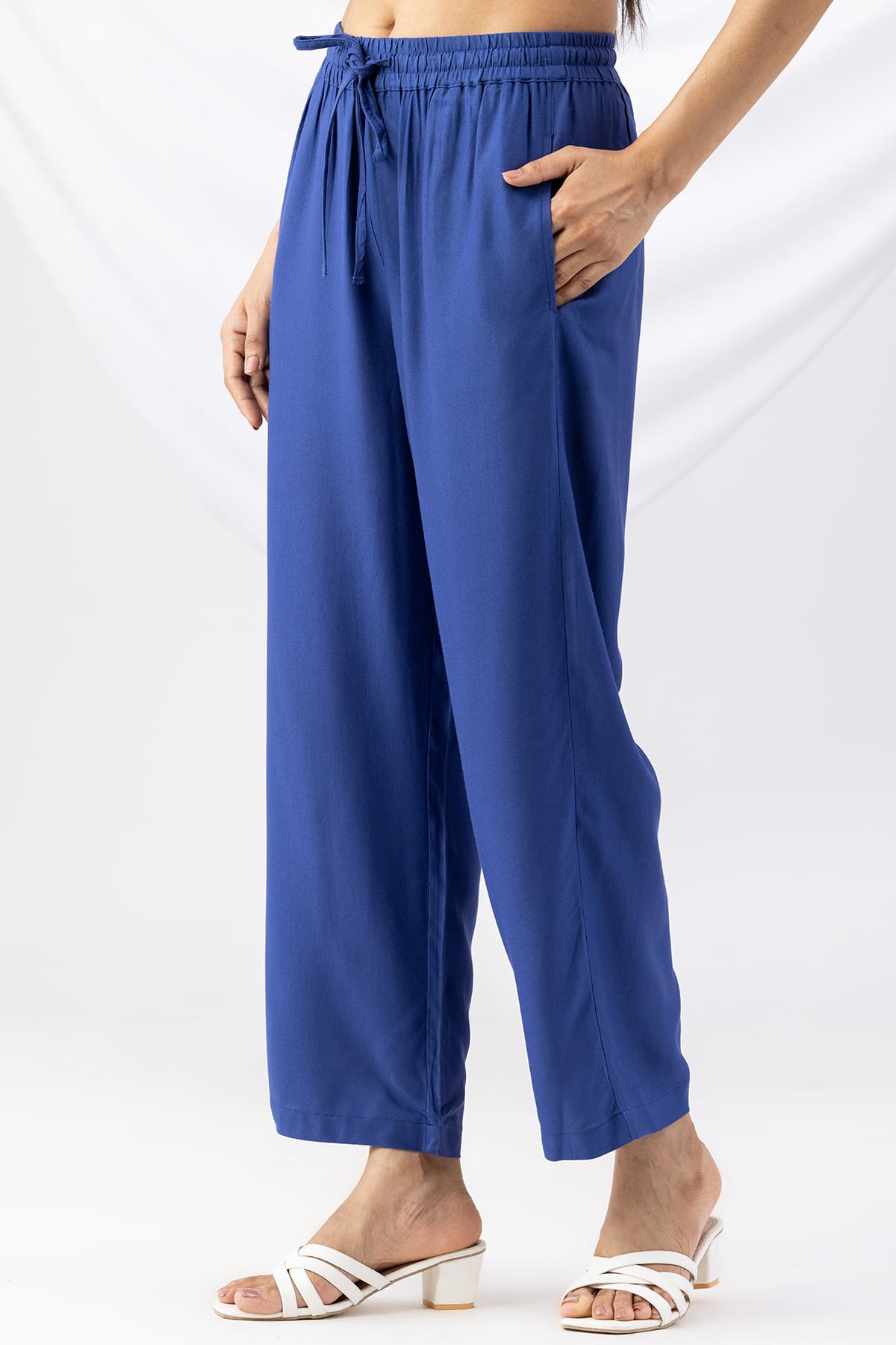 Solid Blue Palazzo Pants For Women