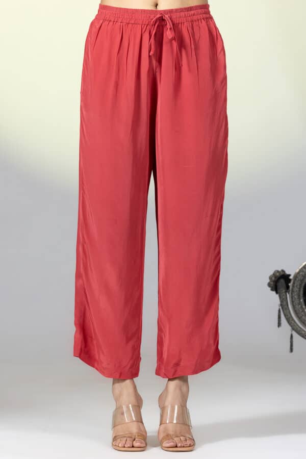Solid Red Palazzo Pants For Women
