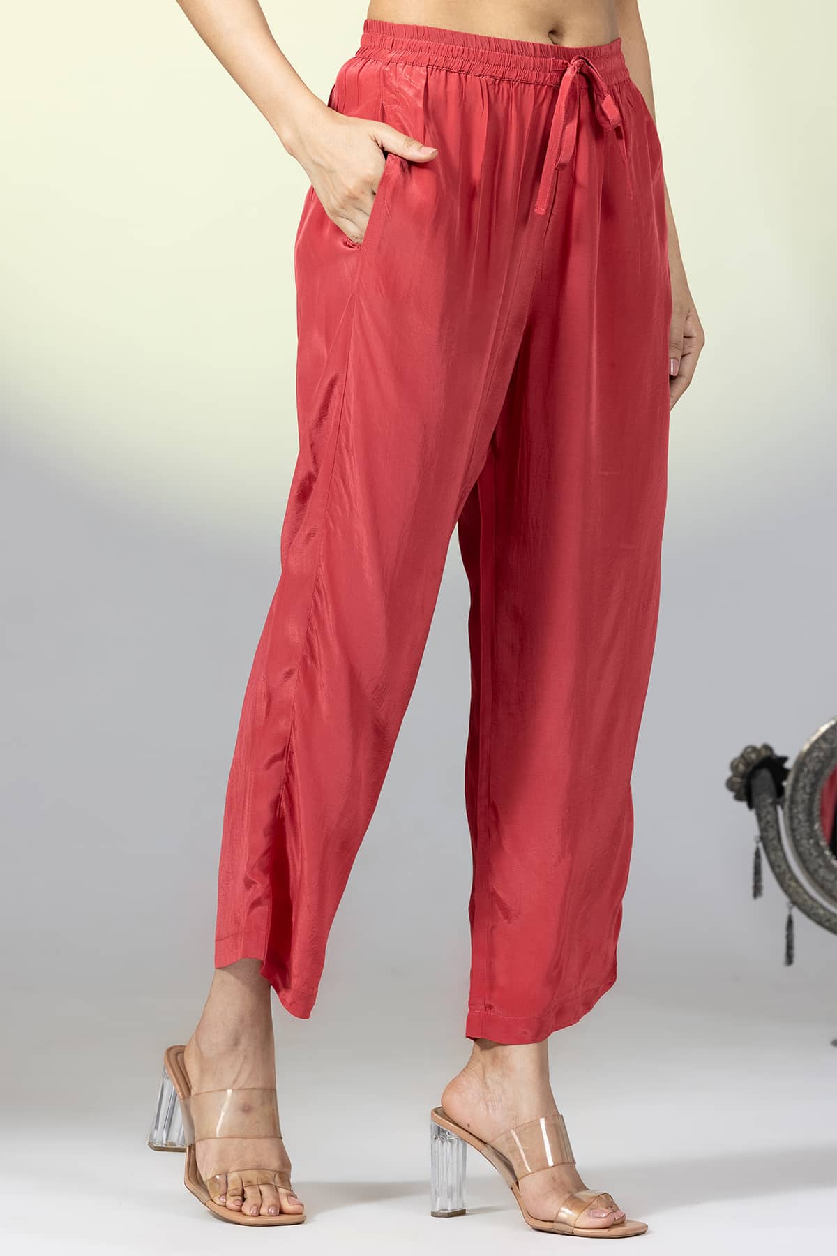 Solid Red Palazzo Pants For Women