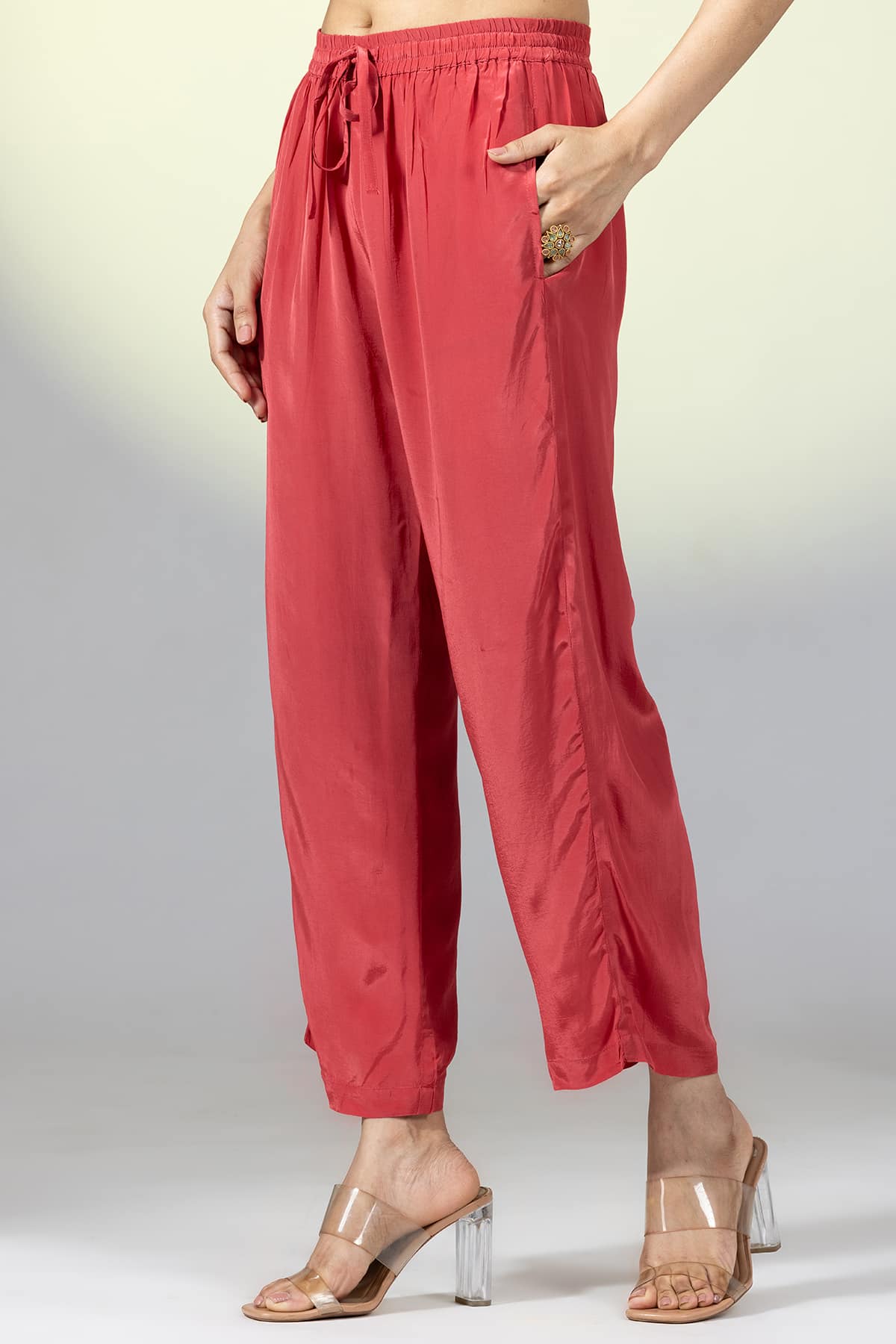 Solid Red Palazzo Pants For Women