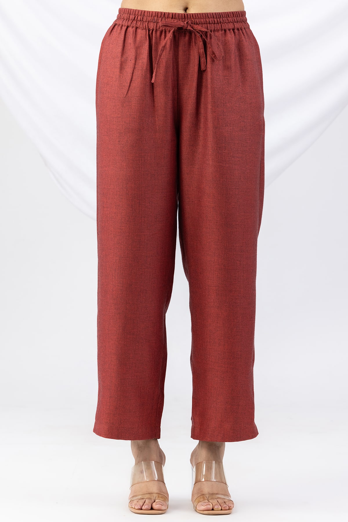 Solid Red Winter Palazzo Pants For Ladies