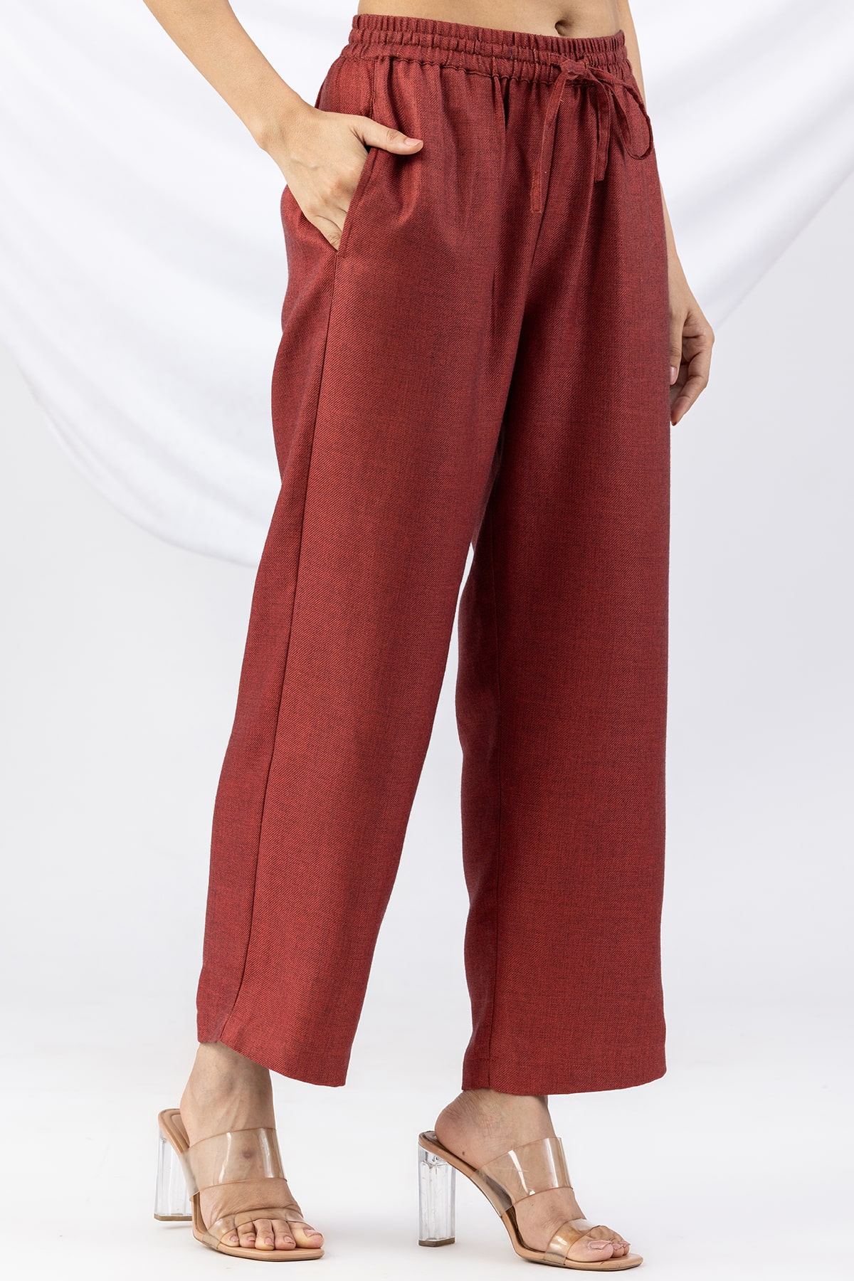 Solid Red Winter Palazzo Pants For Ladies
