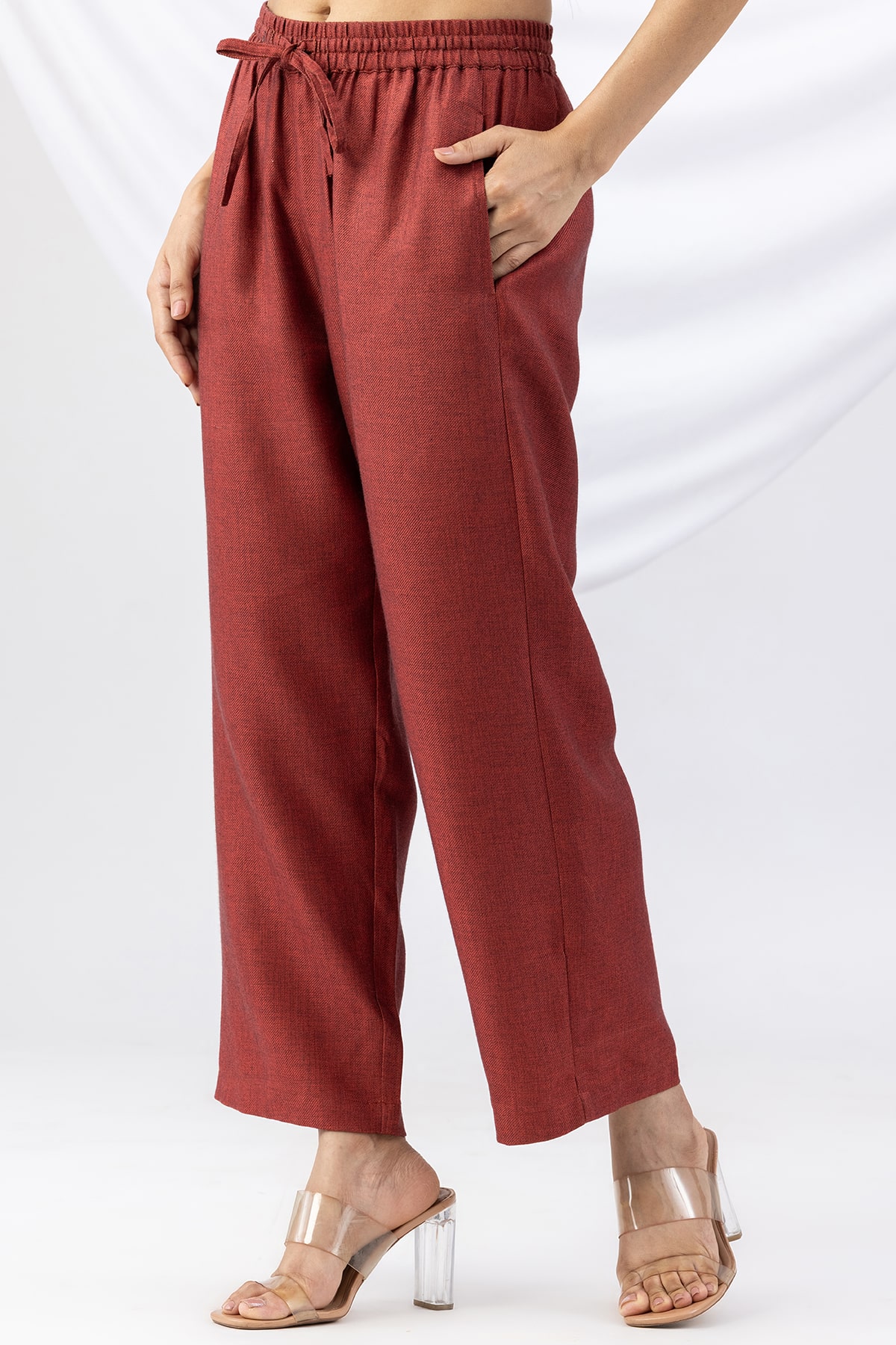 Solid Red Winter Palazzo Pants For Ladies