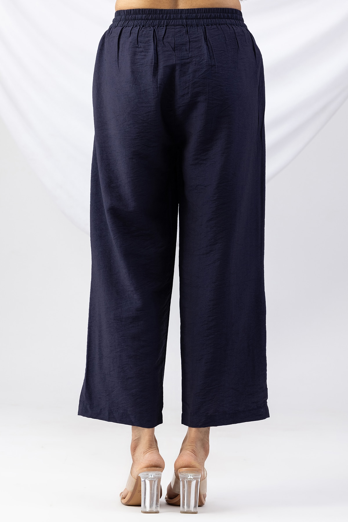 solid palazzo pants for women navy viscose crush regular fit
