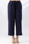solid palazzo pants for women navy viscose crush regular fit