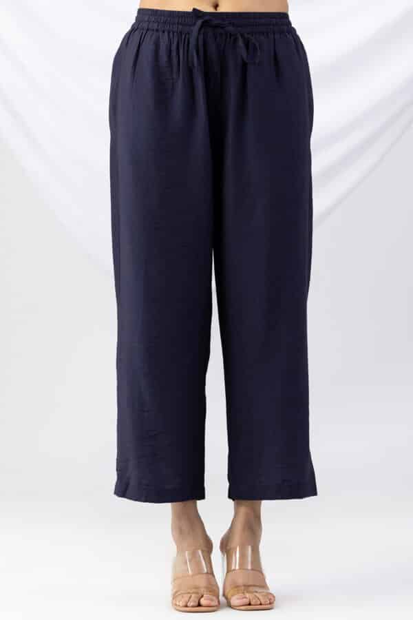 solid palazzo pants for women navy viscose crush regular fit