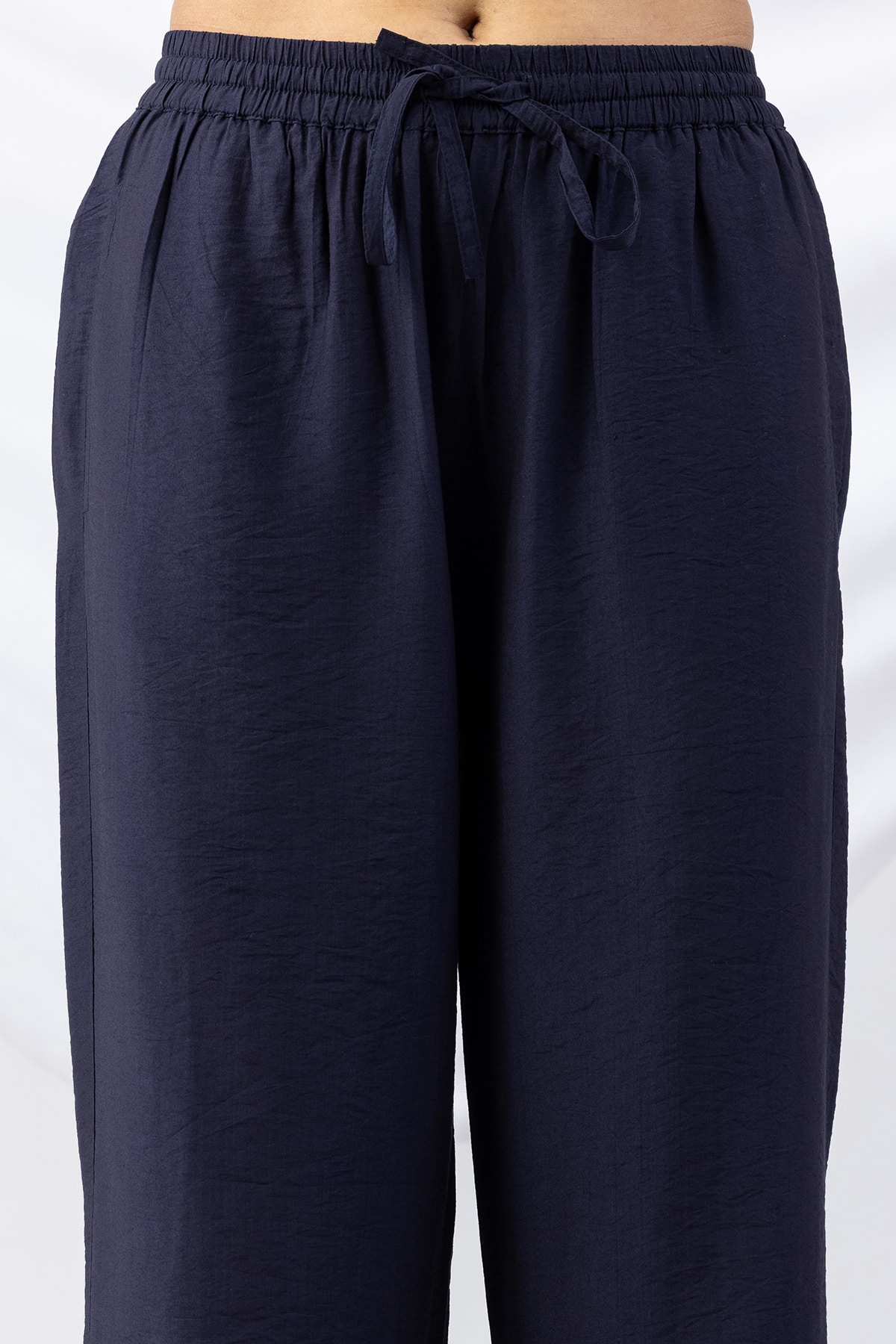 solid palazzo pants for women navy viscose crush regular fit