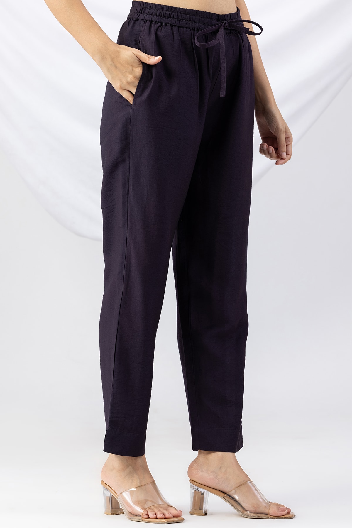 purple palazzo pants solid regular fit nylon viscose for women