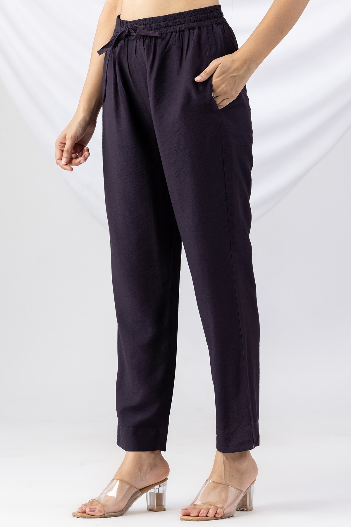 purple palazzo pants solid regular fit nylon viscose for women