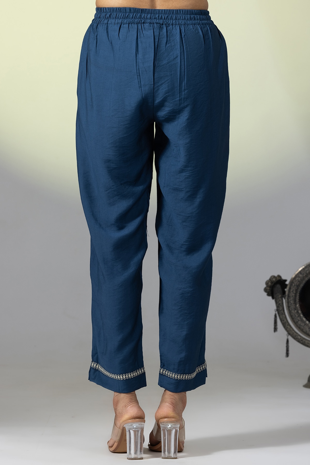 Embellished Teal Palazzo Pants For Women