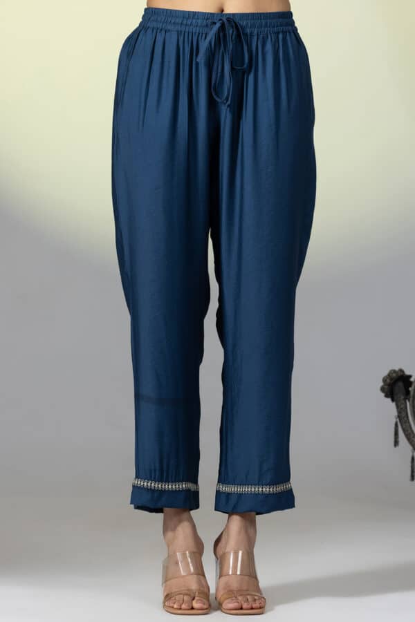 Embellished Teal Palazzo Pants For Women