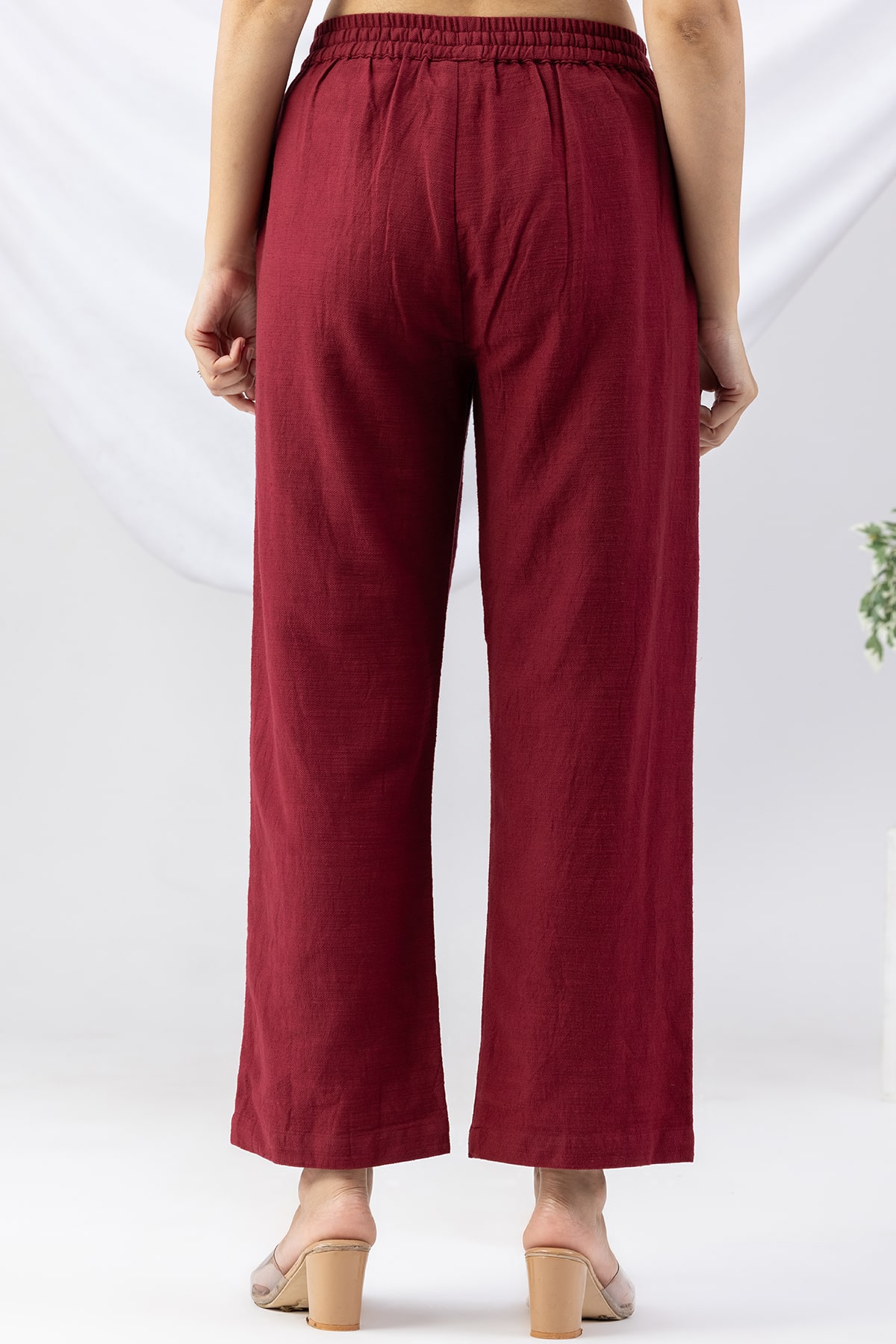 cotton palazzo women maroon solid viscose slub regular fit