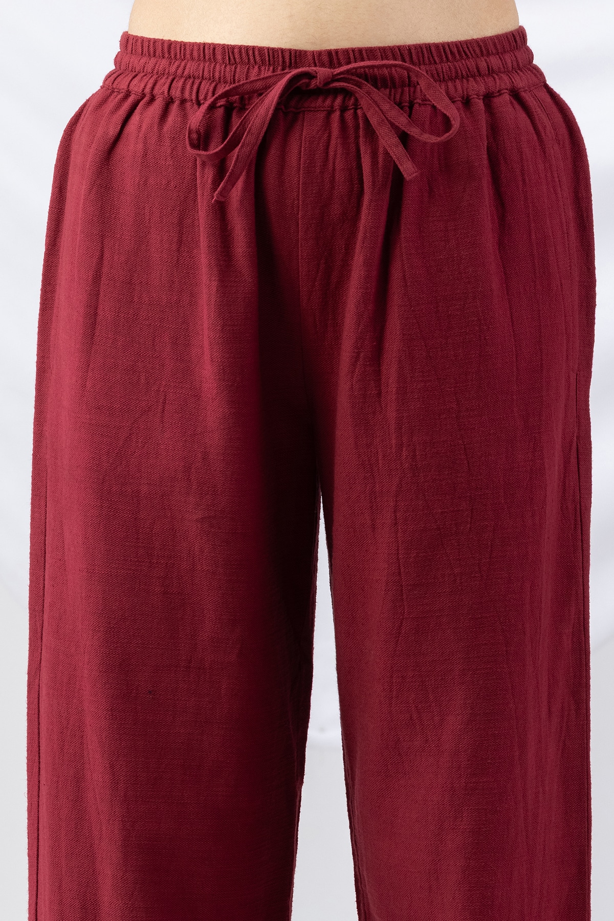 cotton palazzo women maroon solid viscose slub regular fit