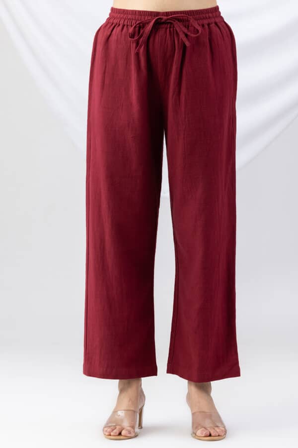 cotton palazzo women maroon solid viscose slub regular fit