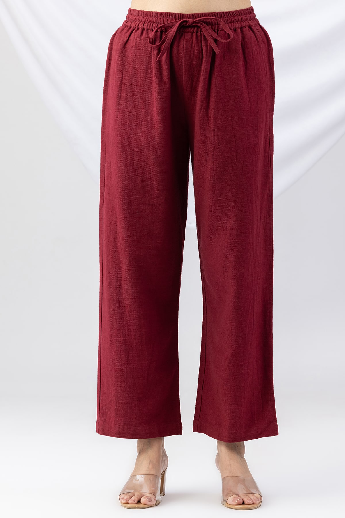 cotton palazzo women maroon solid viscose slub regular fit