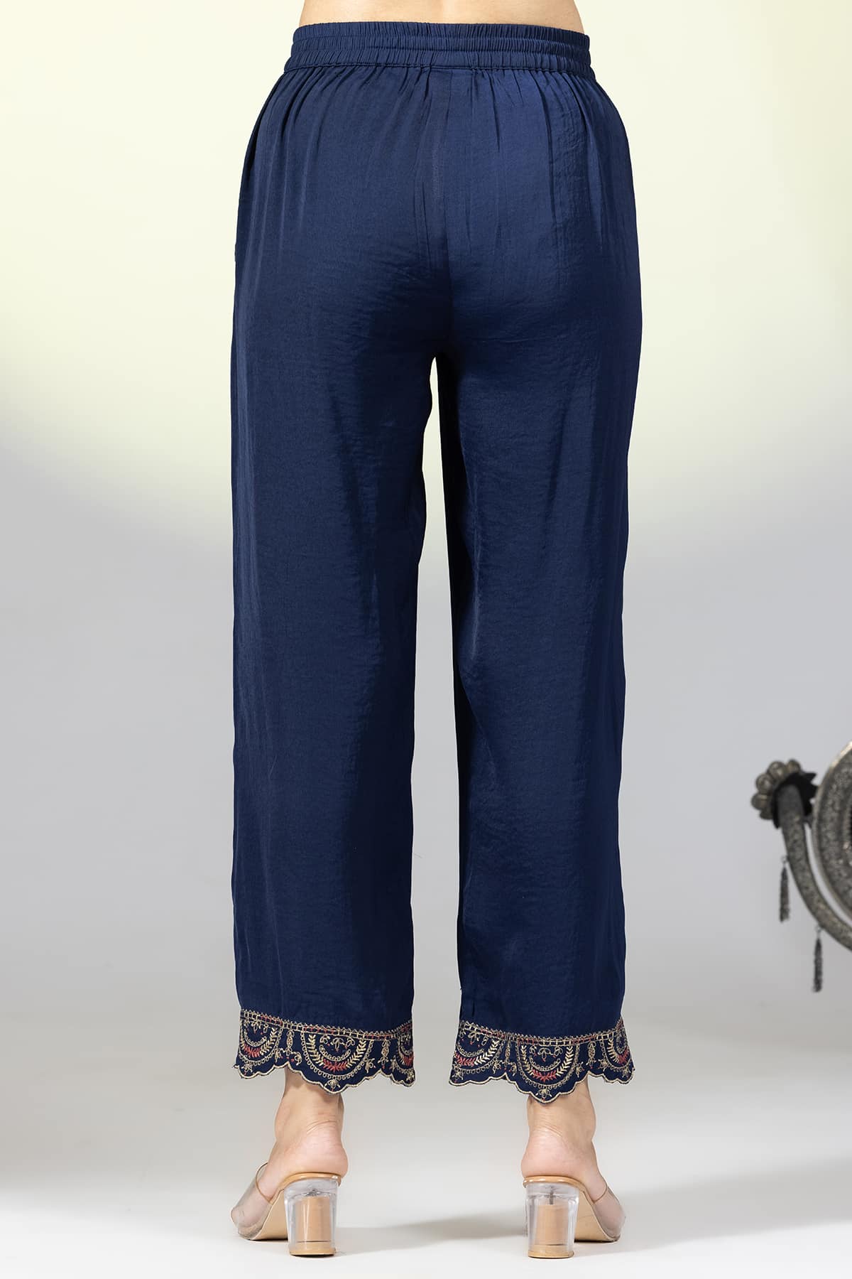 Embellished Navy Palazzo Pants For Women