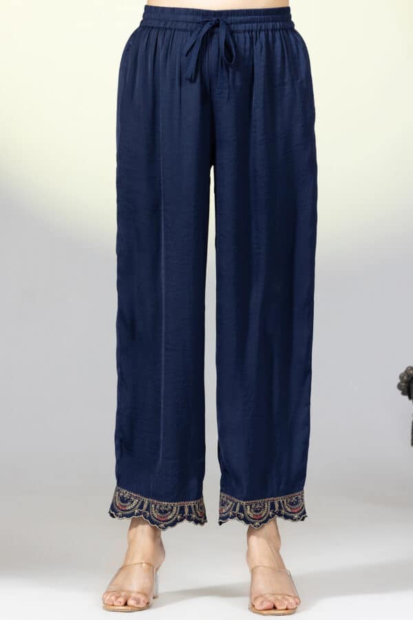Embellished Navy Palazzo Pants For Women